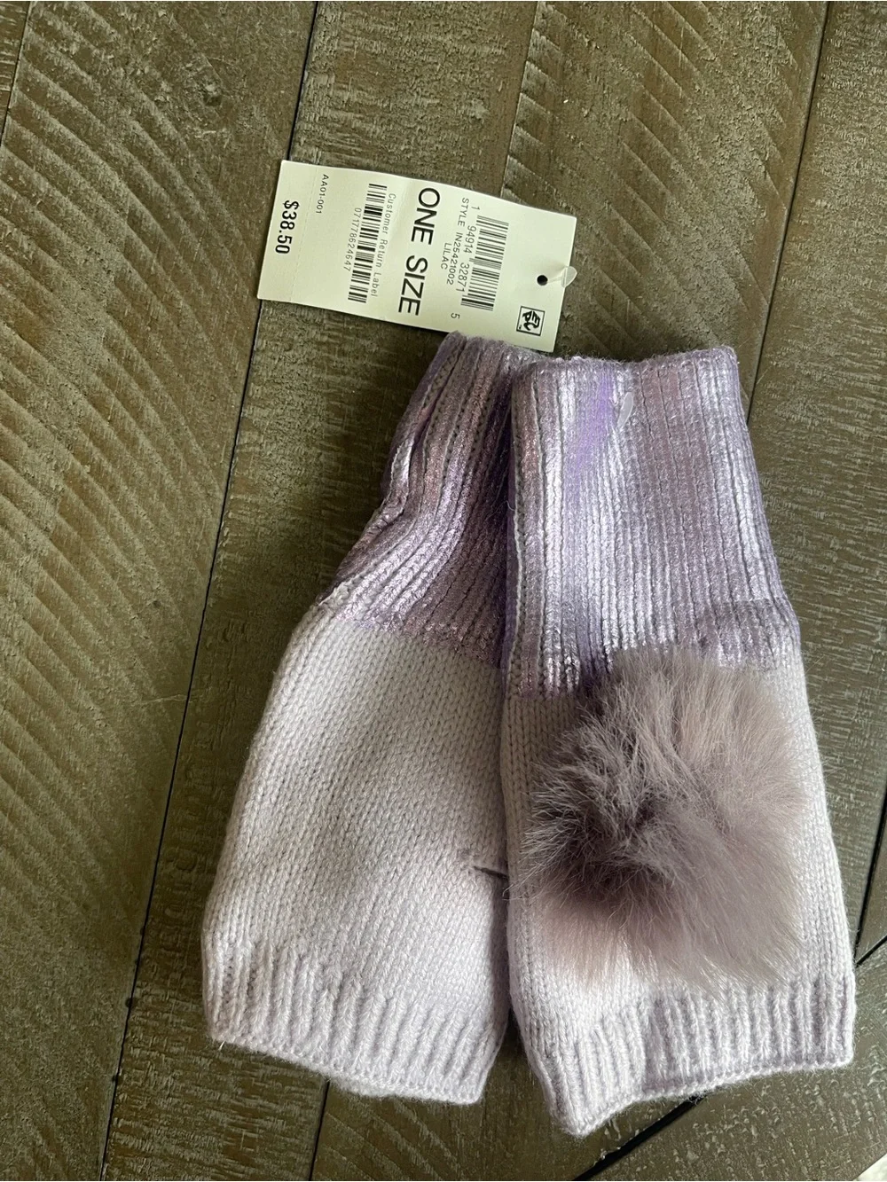 INC International Concepts Lavender Knit Wrist Warmers with Faux Fur Pom